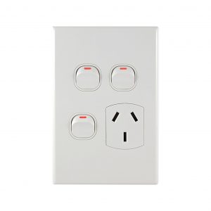 Single GPO with 2 Extra Switches Vertical 10A 240V AC | GEO Series