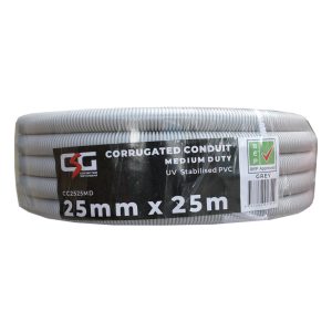 25mm Corrugated Conduit Medium Duty 25M Roll Grey