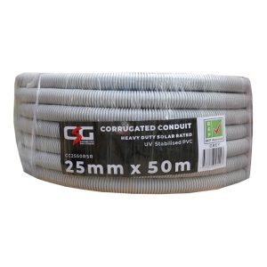 25mm Solar Rated Corrugated Conduit UPVC 50M Roll Grey
