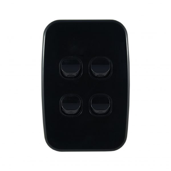 Light Switch 4 Gang Vertical Black 10A | LUNA Series