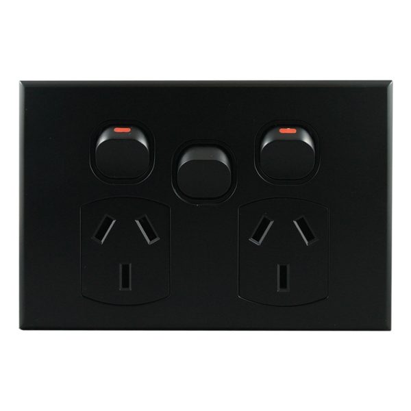 Double GPO with Extra Switch 10A 240V AC MATTE BLACK